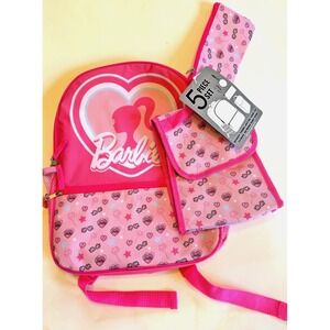 NEW Barbie Heart 16" Backpack 5 Piece Set Lunch Box Pencil/Supply Case